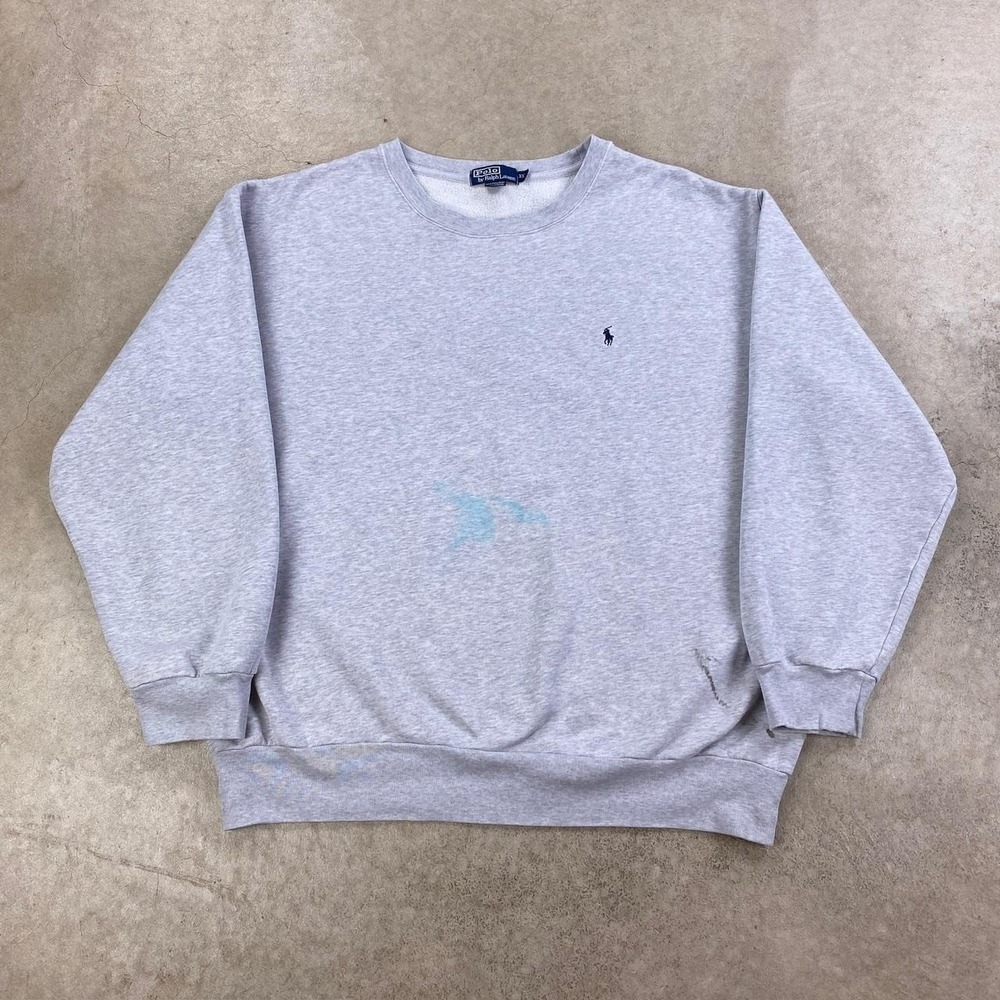 Vintage 90s Polo Ralph Lauren Sweatshirt Size XXL Gray Crewneck Navy Pony Logo